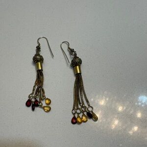 Elegant Gold and Red Dangle Earrings